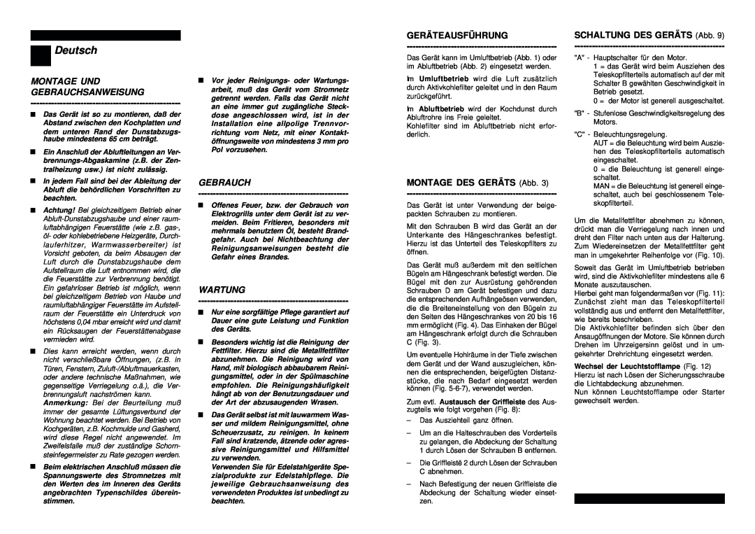 Smeg SET160X manual Deutsch, Montage Und Gebrauchsanweisung, Wartung, Geräteausführung, MONTAGE DES GERÄTS Abb 
