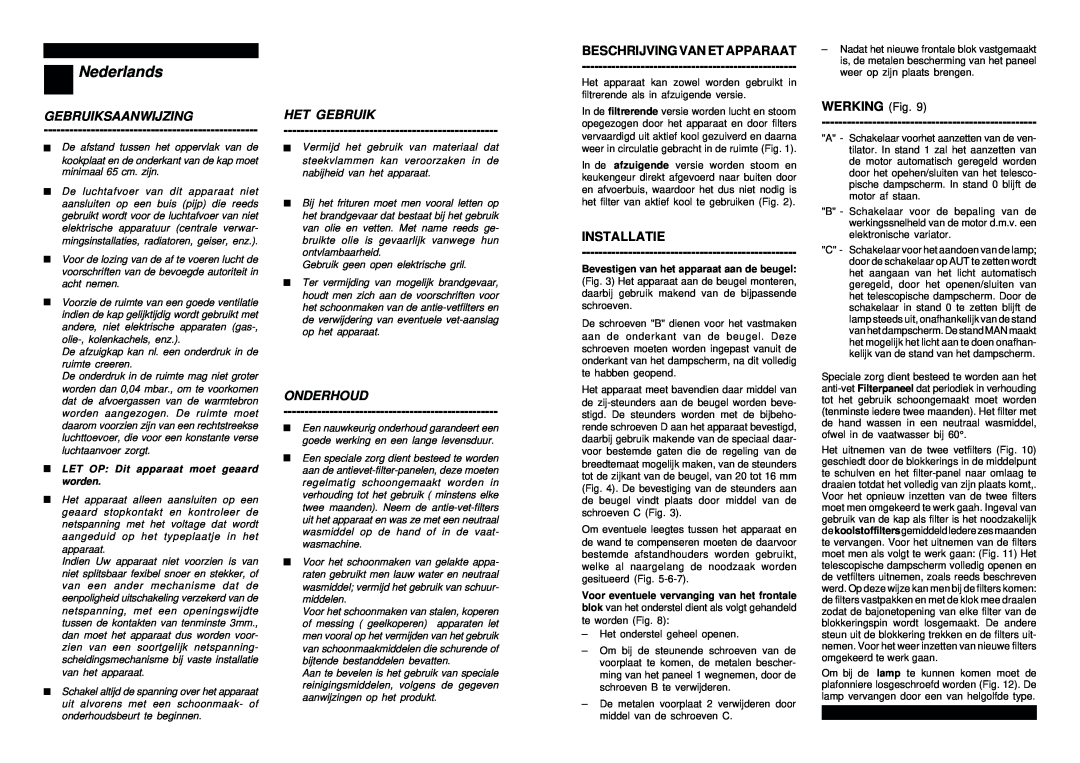 Smeg SET160X manual Nederlands, Gebruiksaanwijzing, Het Gebruik, Onderhoud, Beschrijving Van Et Apparaat, Installatie 