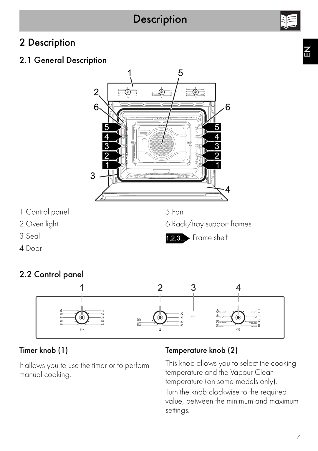 Smeg SMEG Built-in Oven, SFA304X, SA562X instruction manual General Description, Control panel 