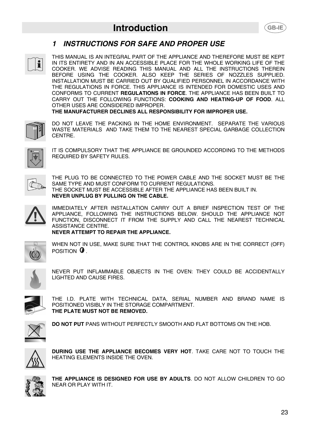 Smeg SID61MFX5 manual Introduction, Instructions for Safe and Proper USE 