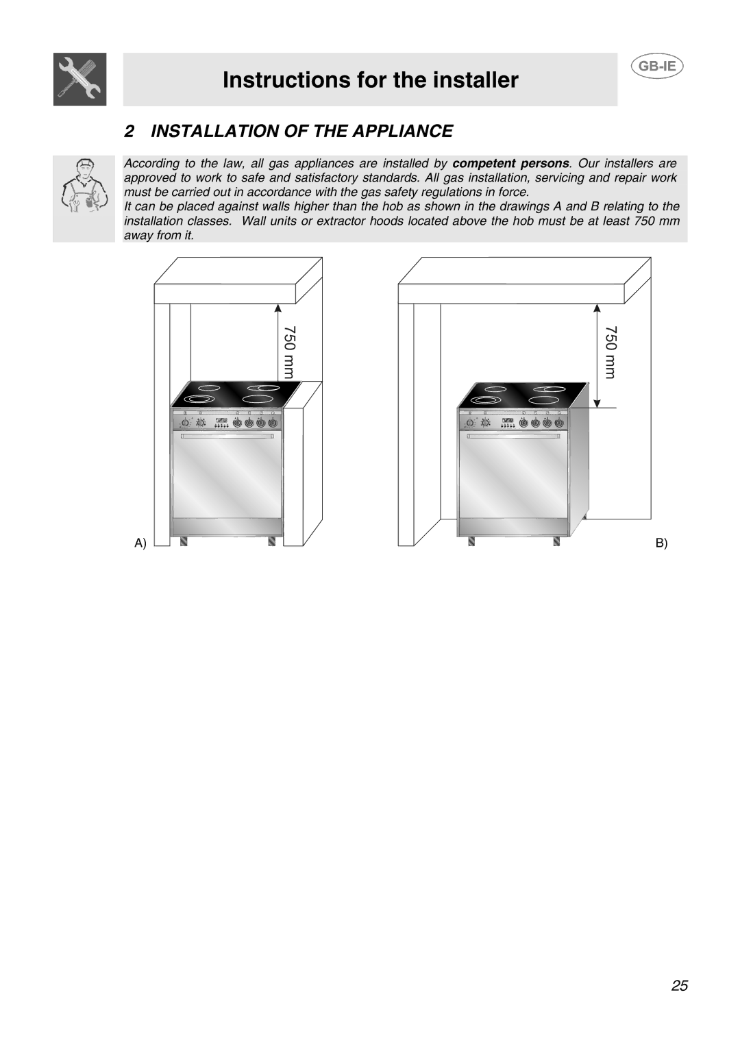 Smeg SID61MFX5 manual Instructions for the installer, Installation of the Appliance 