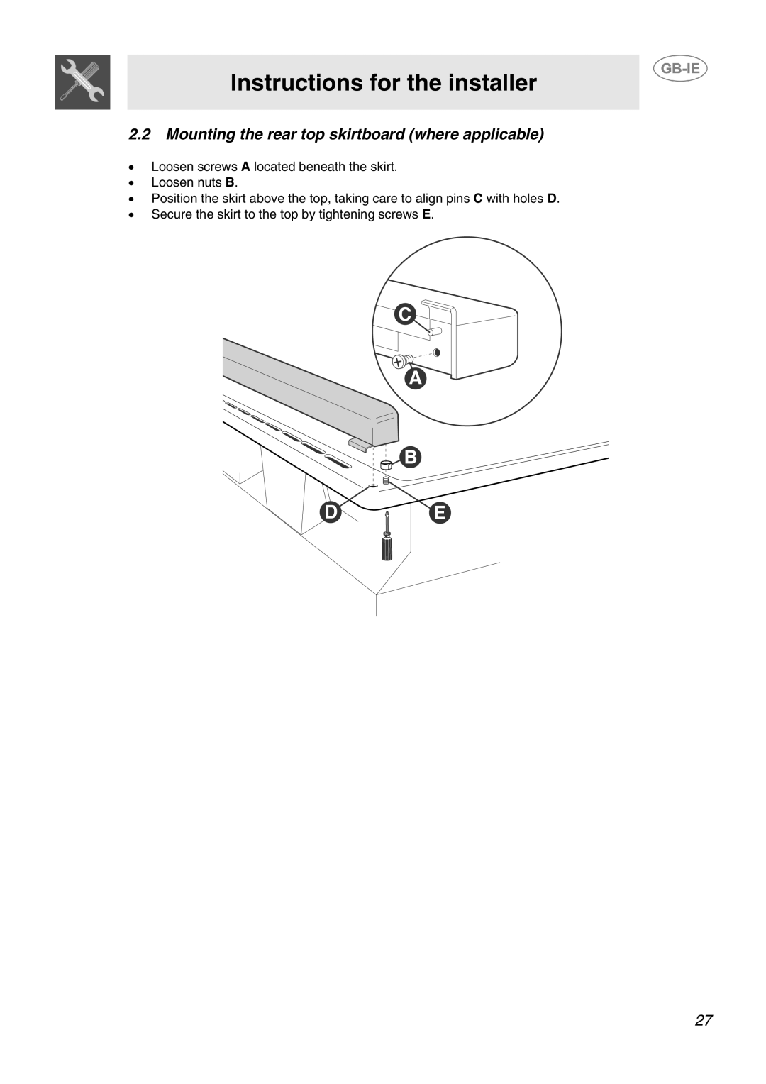 Smeg SID61MFX5 manual Mounting the rear top skirtboard where applicable 