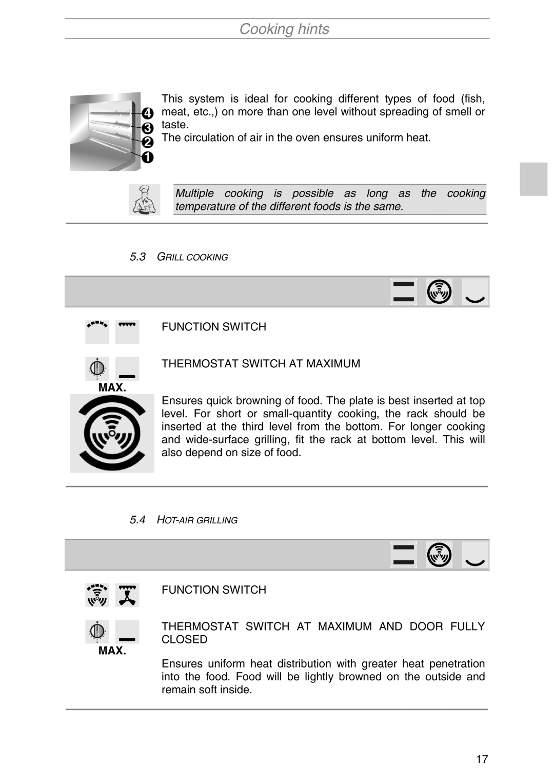 Smeg SIL290X manual Function Switch Thermostat Switch AT Maximum 