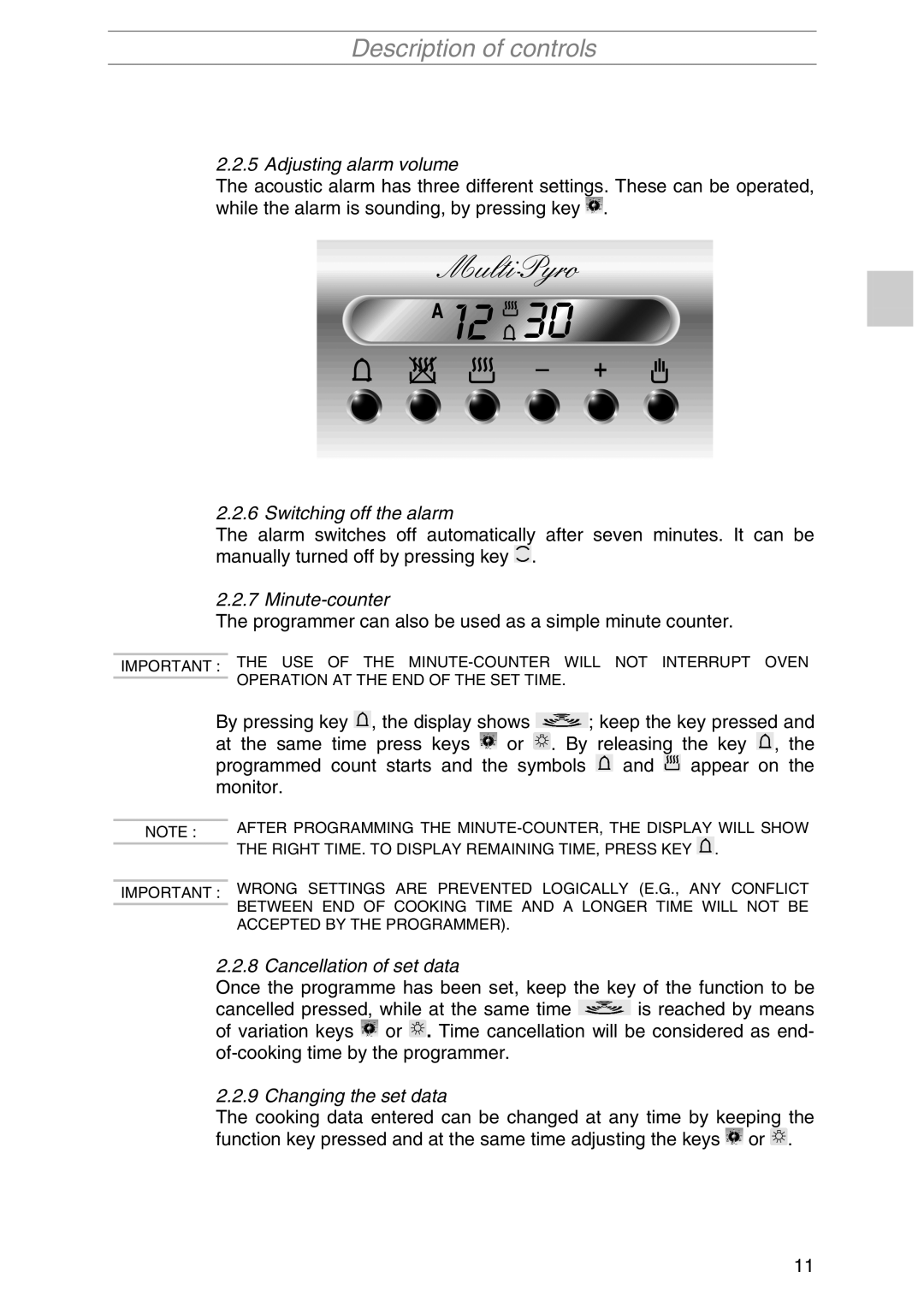 Smeg SIL290X manual Adjusting alarm volume, Switching off the alarm, Minute-counter, Cancellation of set data 