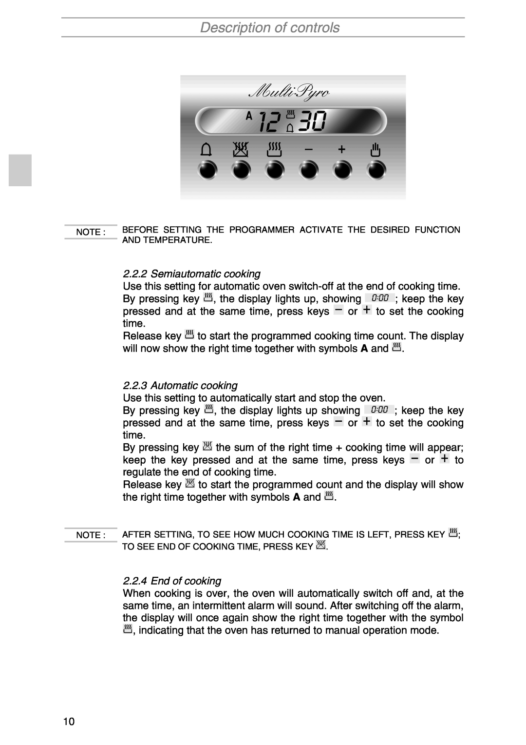Smeg SIL290X manual Description of controls, Semiautomatic cooking, Automatic cooking, End of cooking 