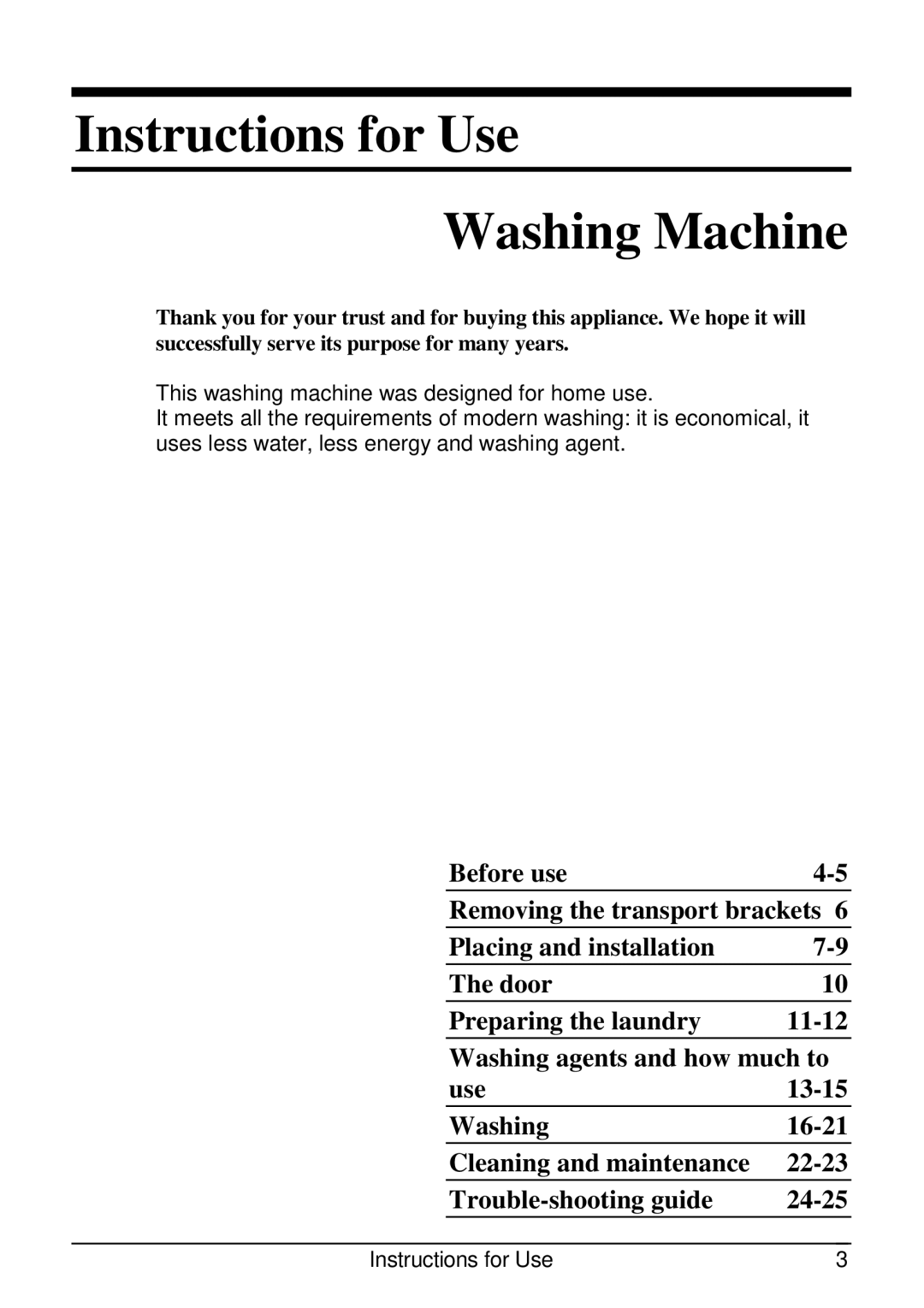 Smeg SLB510.1 manual Instructions for Use Washing Machine 