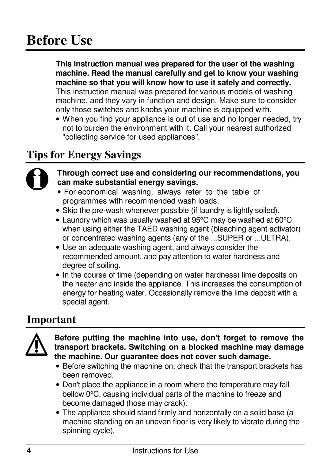 Smeg SLB510.1 manual Before Use, Tips for Energy Savings 