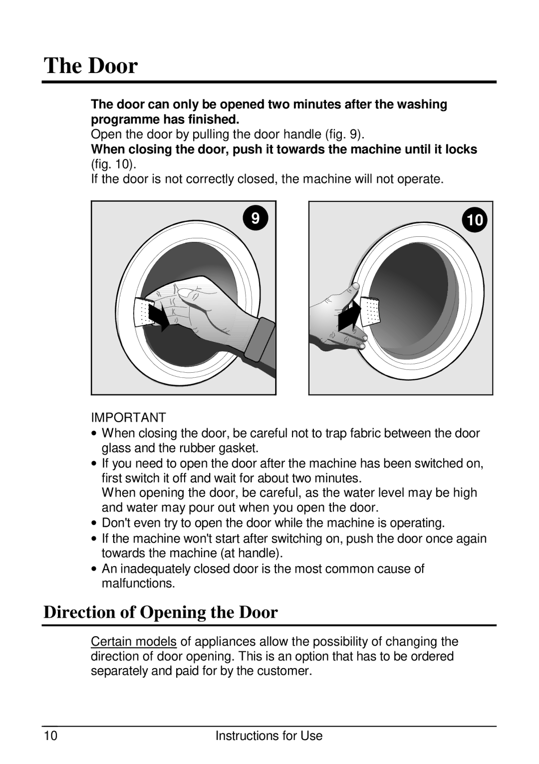 Smeg SLB510.1 manual Direction of Opening the Door 