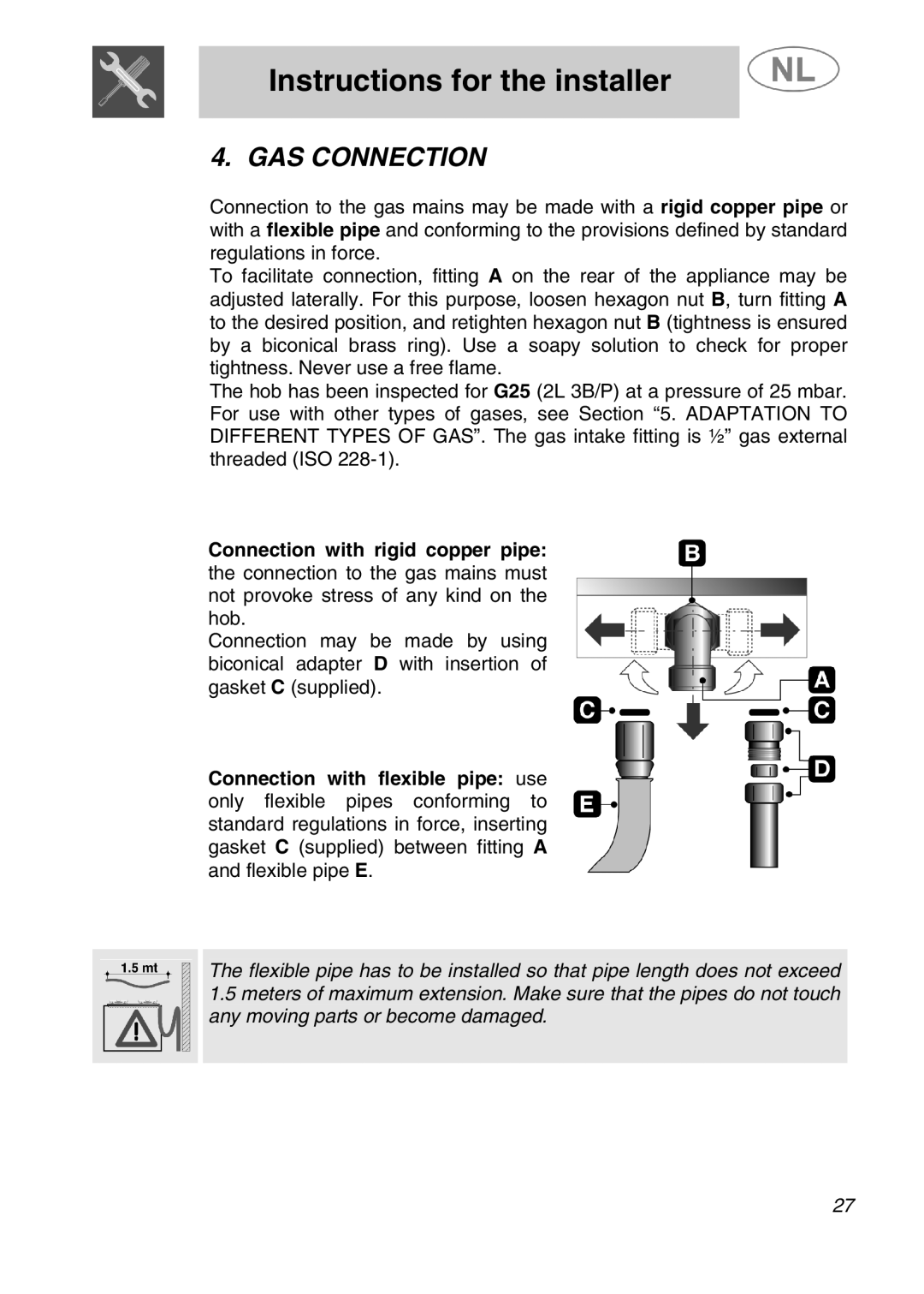 Smeg SLRV596X1 manual GAS Connection 