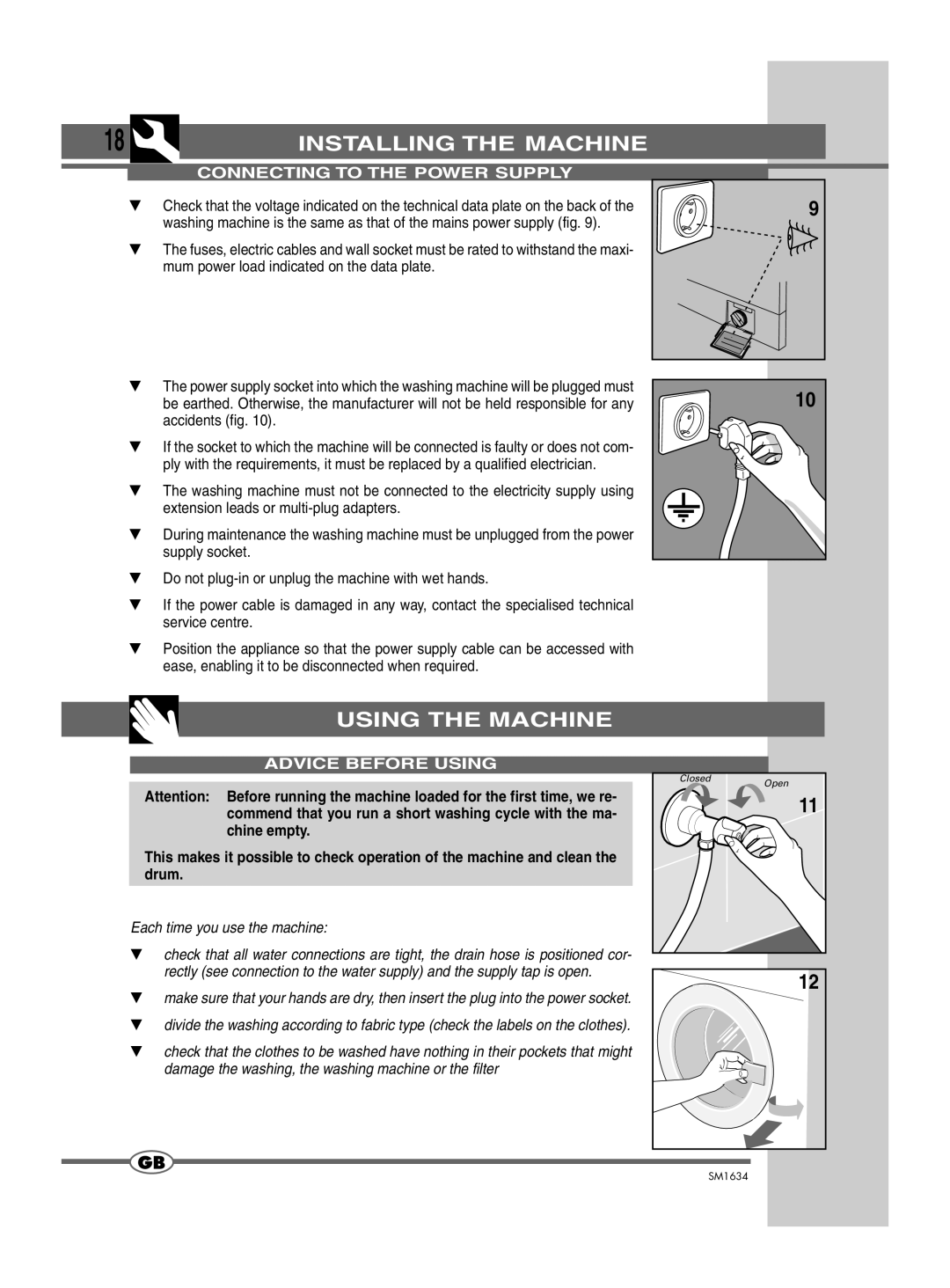 Smeg SM1634 manual Using the Machine, Connecting to the Power Supply, Advice Before Using 