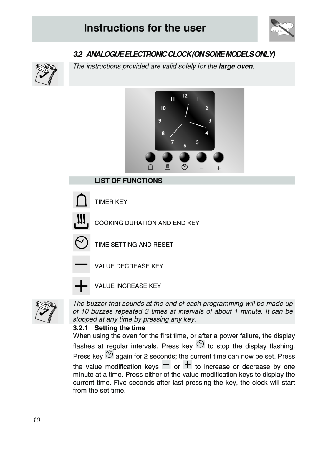 Smeg SCA706X manual Analogueelectronicclockonsomemodelsonly, Instructions for the user, List Of Functions, Setting the time 