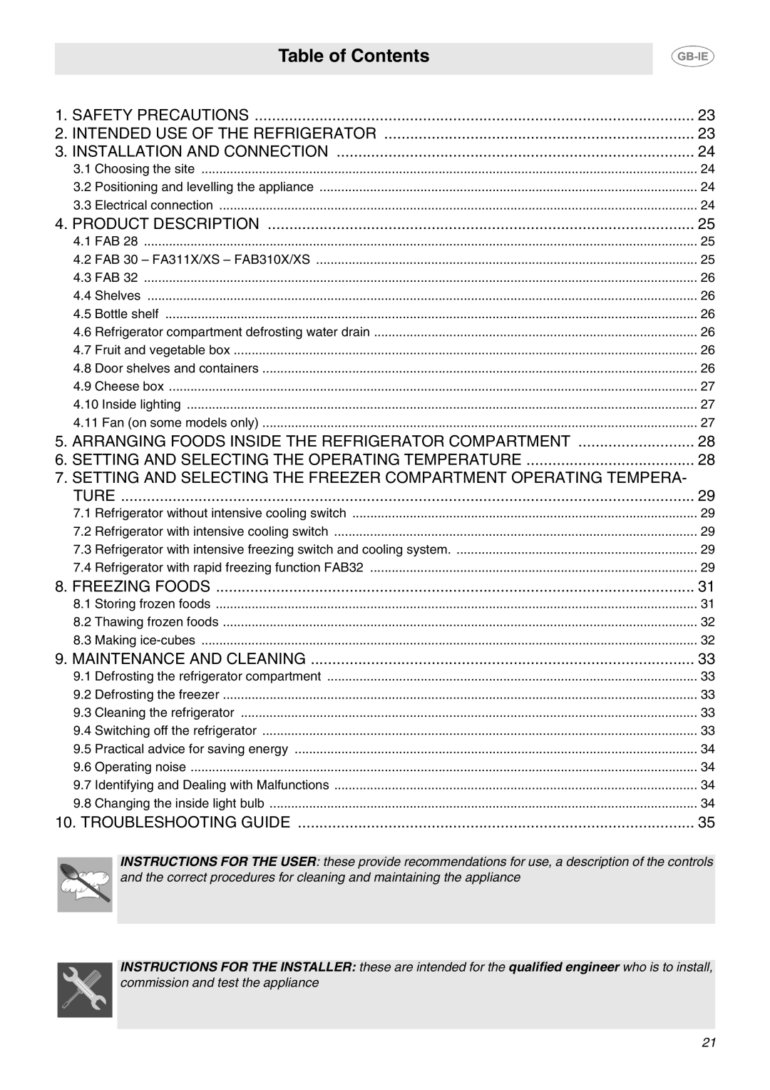 Smeg smeg refrigerator, fab28p manual Table of Contents 