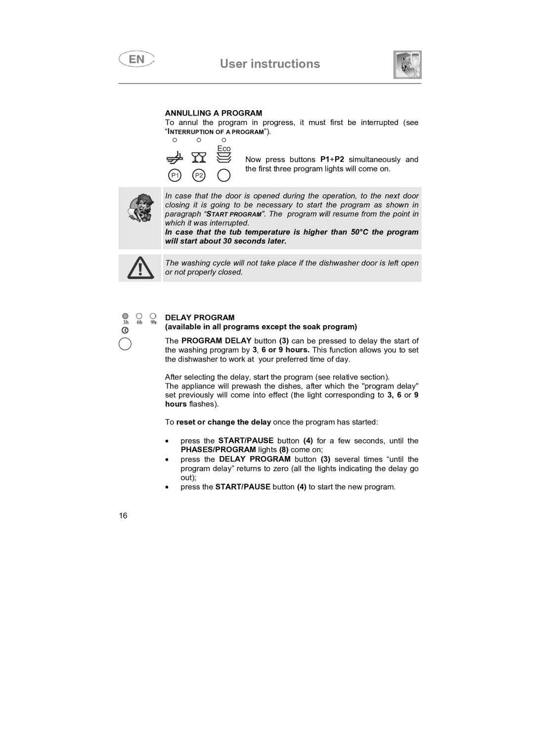 Smeg SNZ414S, SNZ414IS instruction manual Annulling a Program, Delay Program 