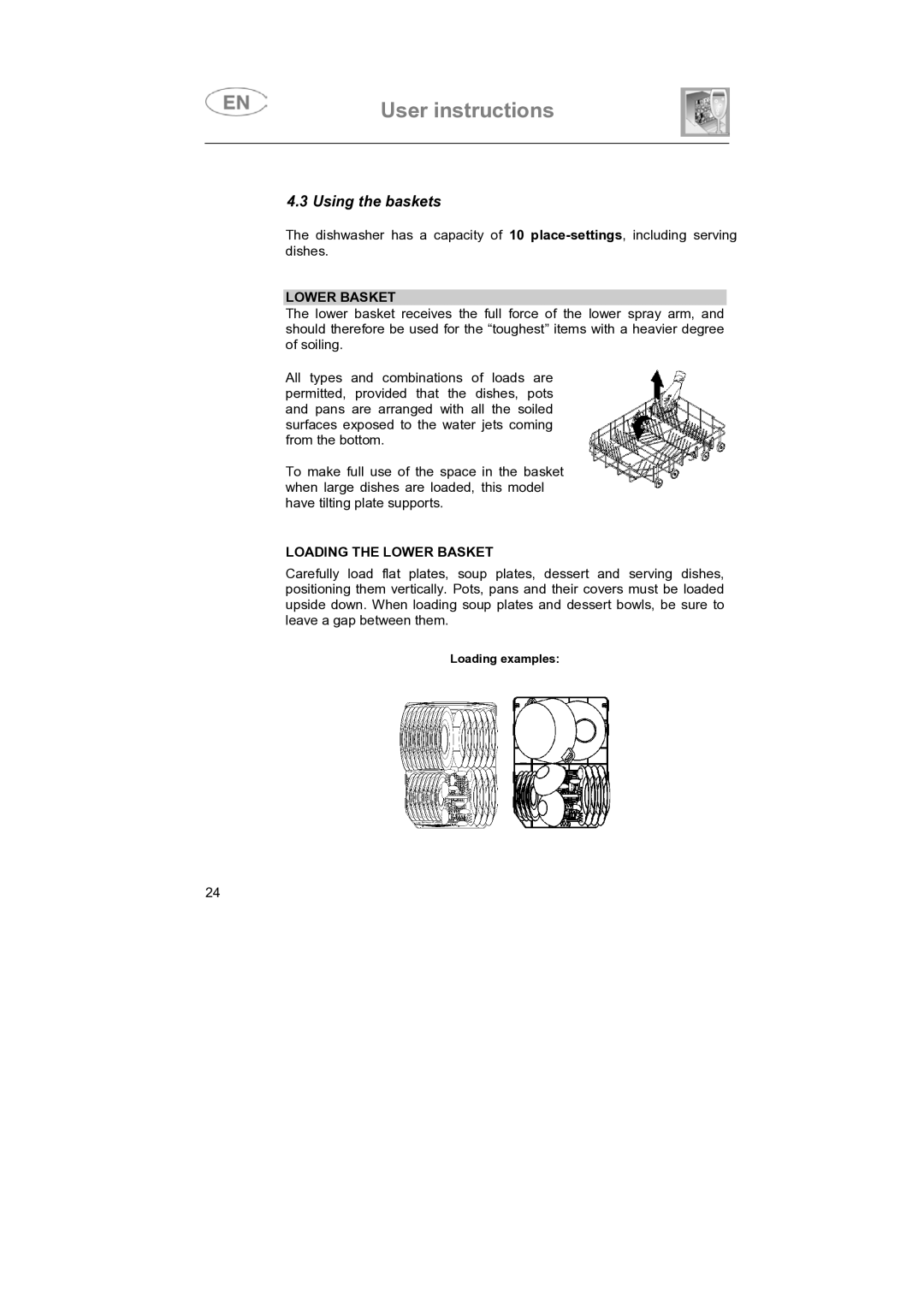 Smeg SNZ414S, SNZ414IS instruction manual Using the baskets, Loading the Lower Basket 