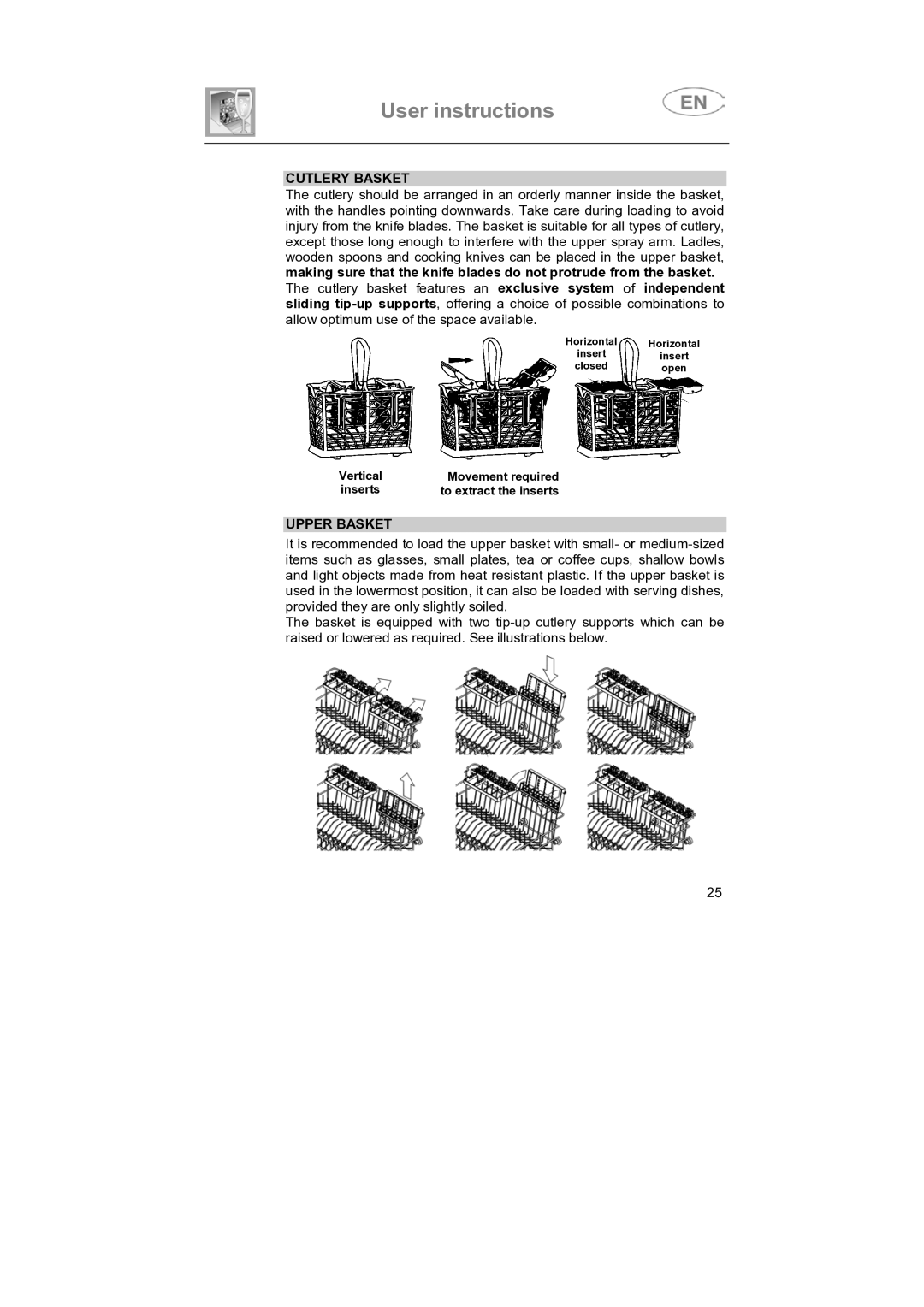 Smeg SNZ414IS, SNZ414S instruction manual Cutlery Basket, Upper Basket 