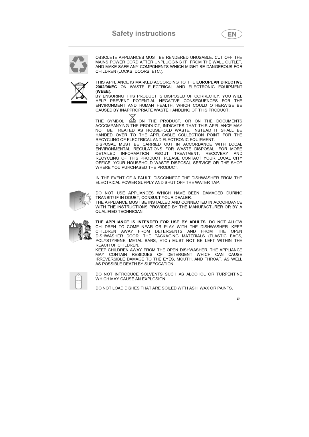 Smeg SNZ4427, SNZ442S instruction manual Safety instructions 