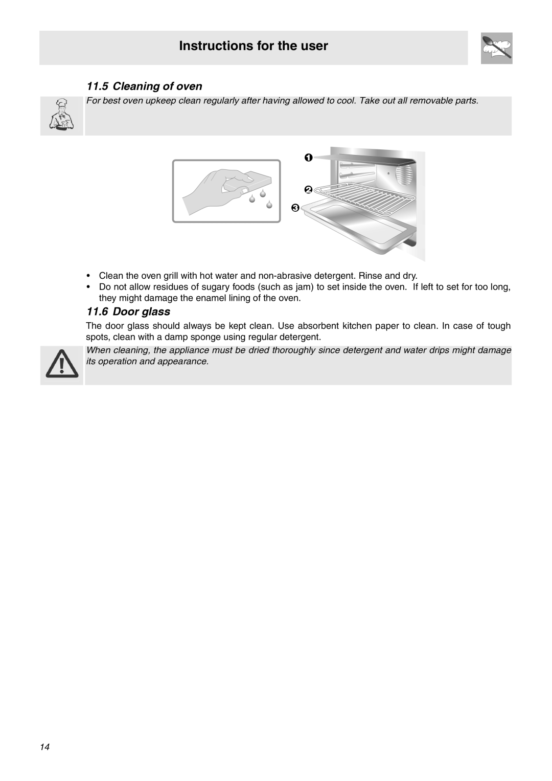 Smeg SNZ60EVX manual Cleaning of oven, Door glass 