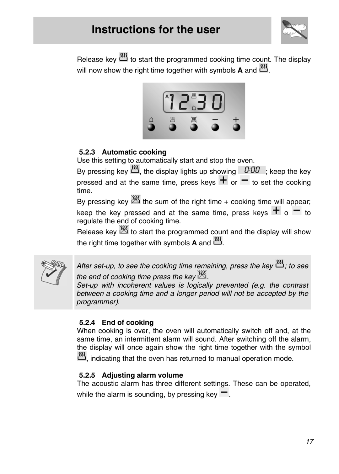 Smeg SNZ61MFX manual Automatic cooking, End of cooking, Adjusting alarm volume 