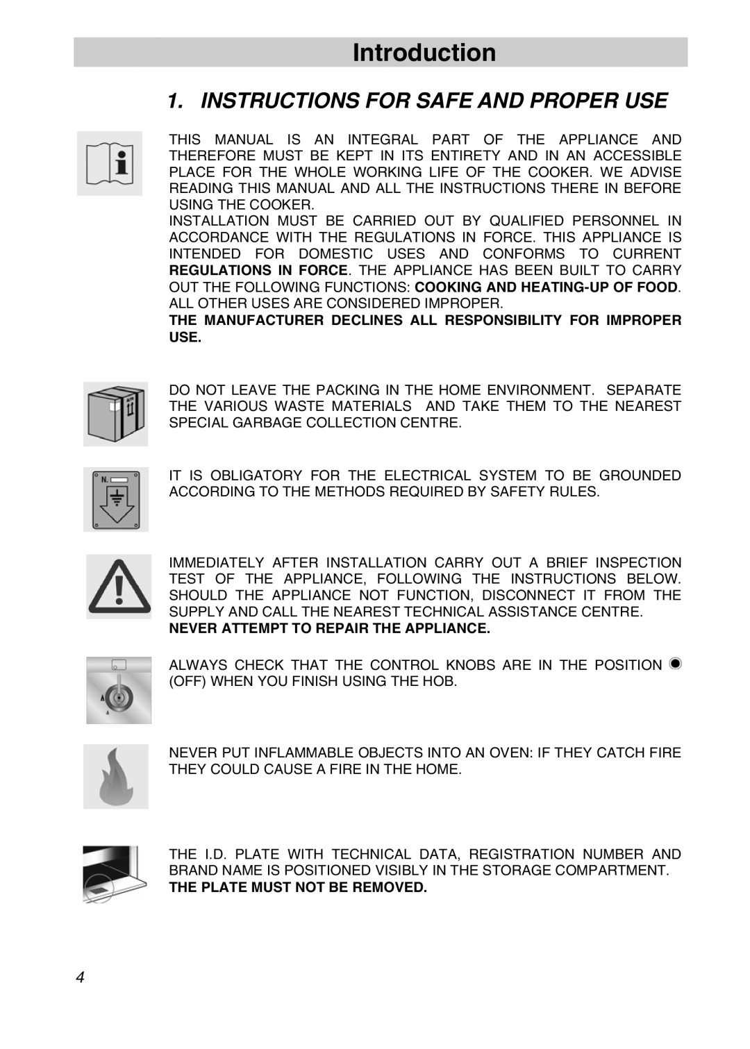 Smeg SNZ61MFX manual Introduction, Instructions for Safe and Proper USE 