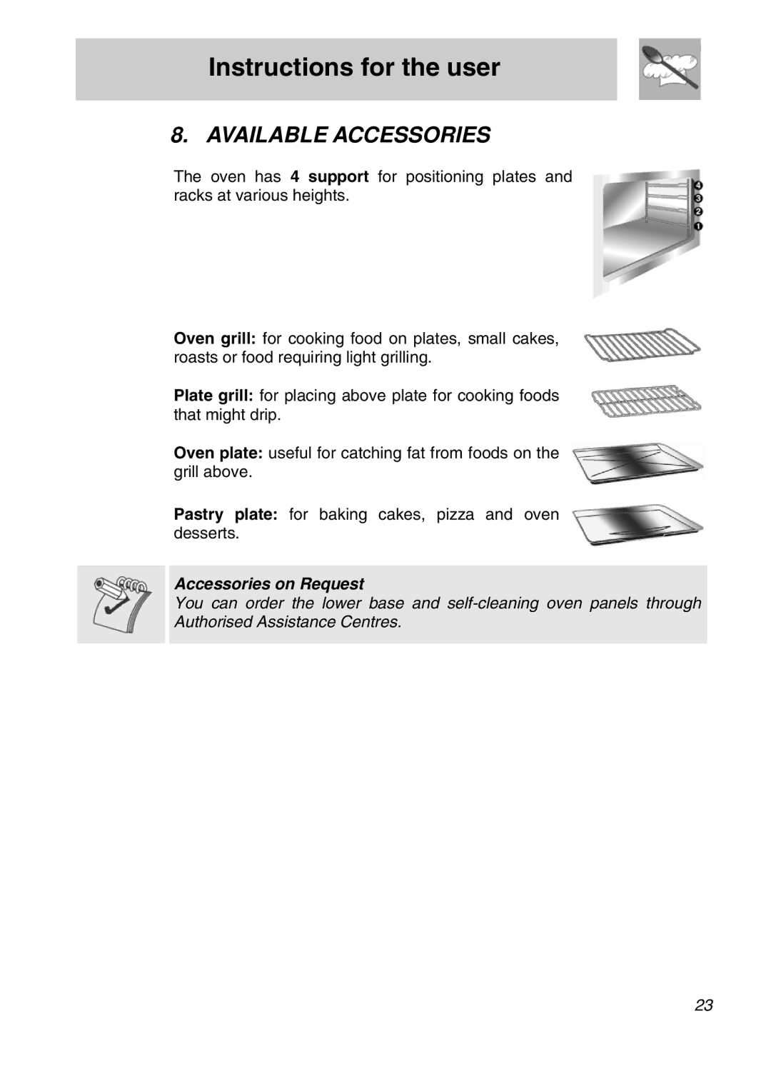 Smeg SNZ61MFX manual Available Accessories, Accessories on Request 