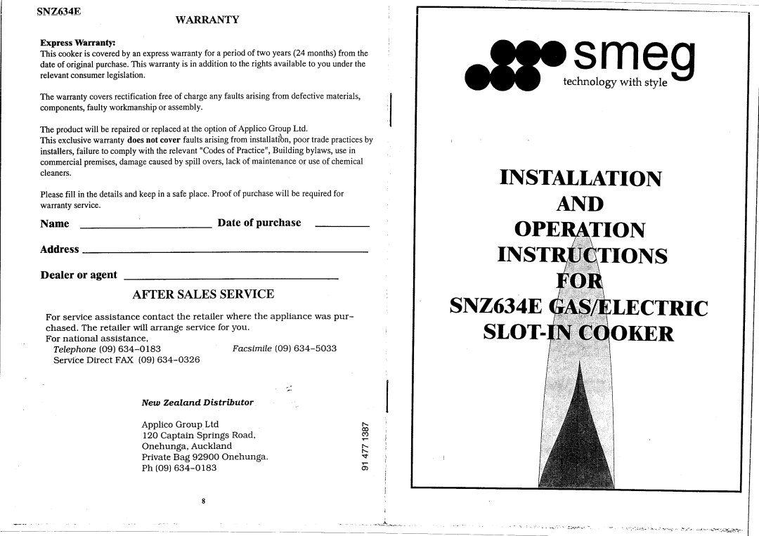 Smeg SNZ634E manual 