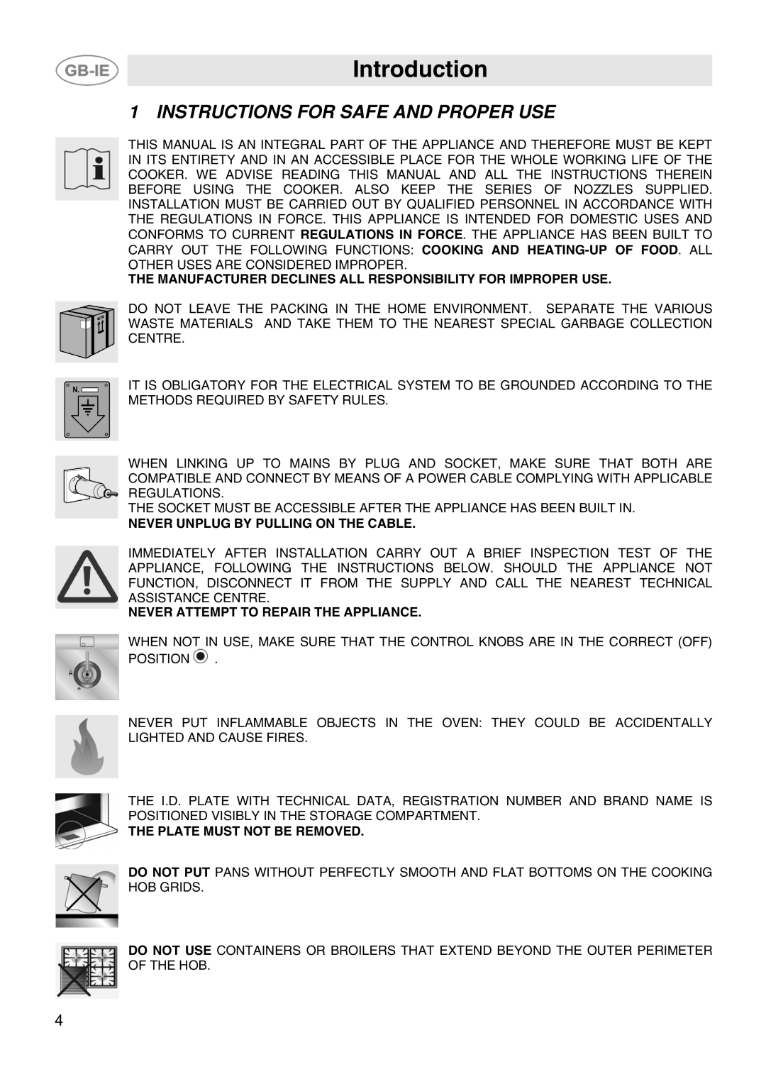 Smeg SP106VLME, SP106VLIR manual Introduction, Instructions for Safe and Proper USE 