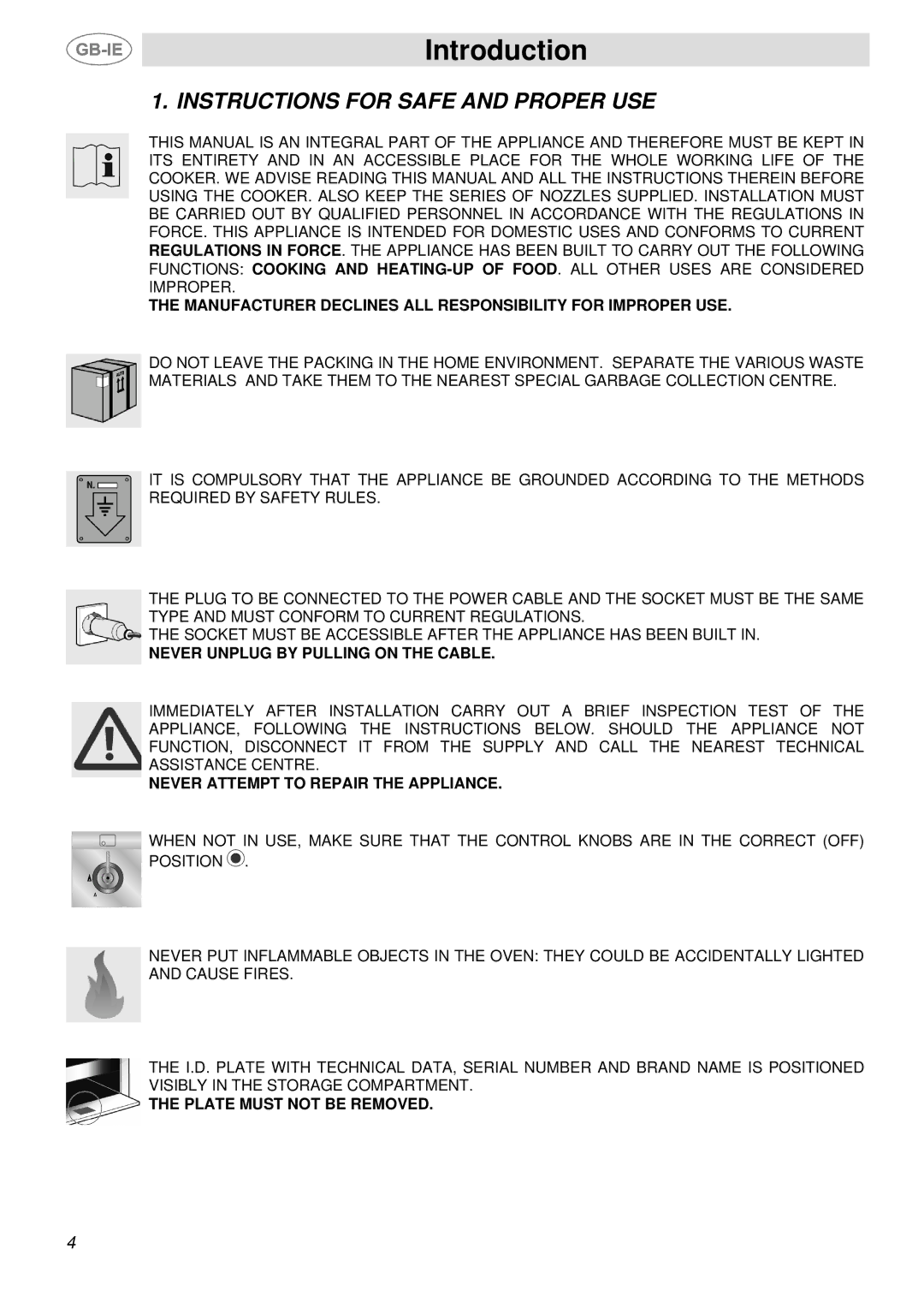 Smeg SSA91MFP1, SSA91MFA1, SSA91MFX1 manual Introduction, Instructions for Safe and Proper USE 