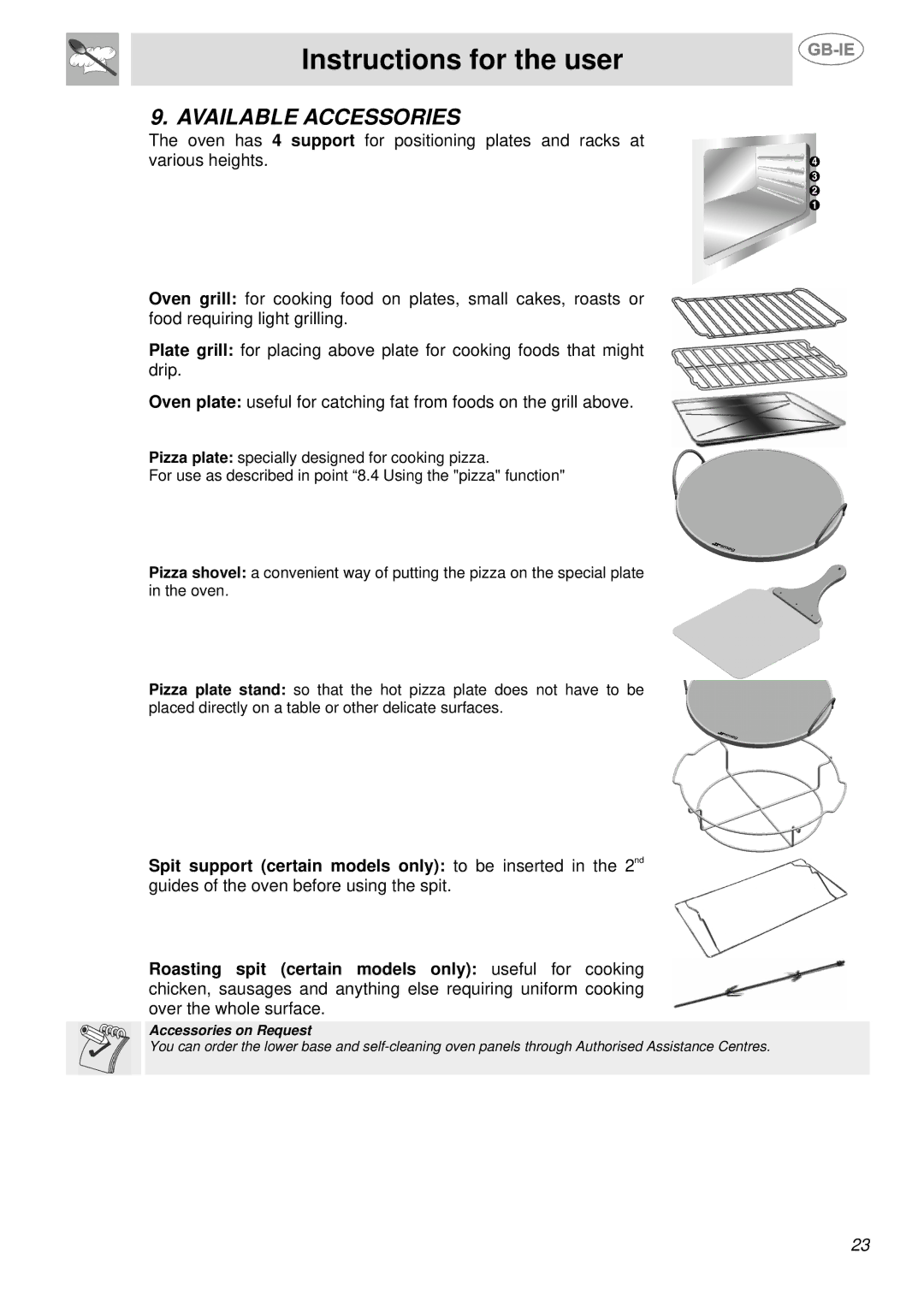 Smeg SSA91MFP1, SSA91MFA1, SSA91MFX1 manual Available Accessories, Accessories on Request 