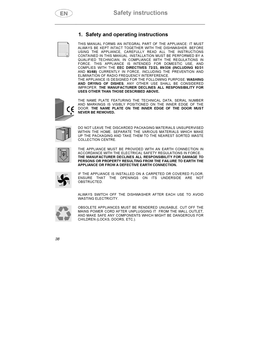 Smeg ST0904 instruction manual Safety instructions, Safety and operating instructions 