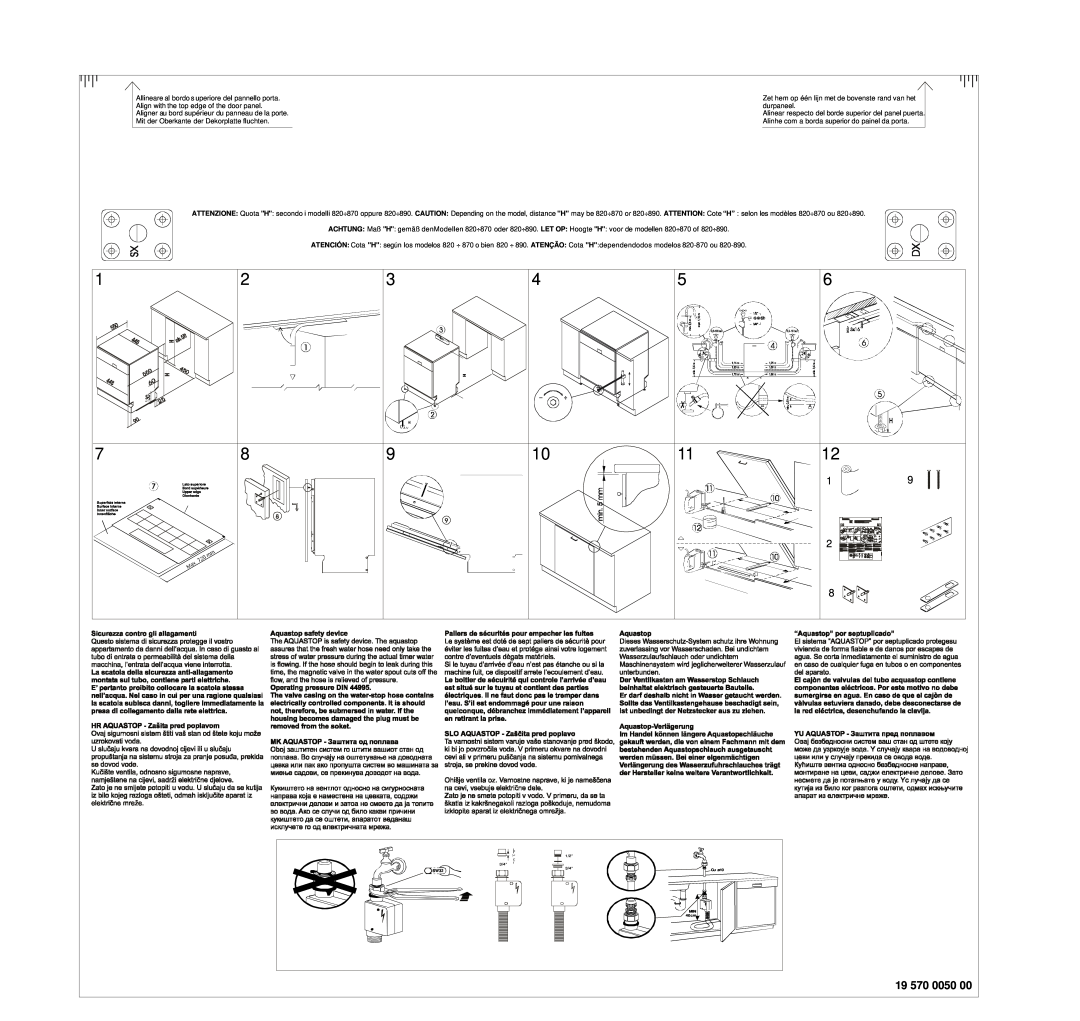 Smeg ST1105, ST1107S instruction manual Hoogte H voor de modellen 820÷870 of 820÷890 
