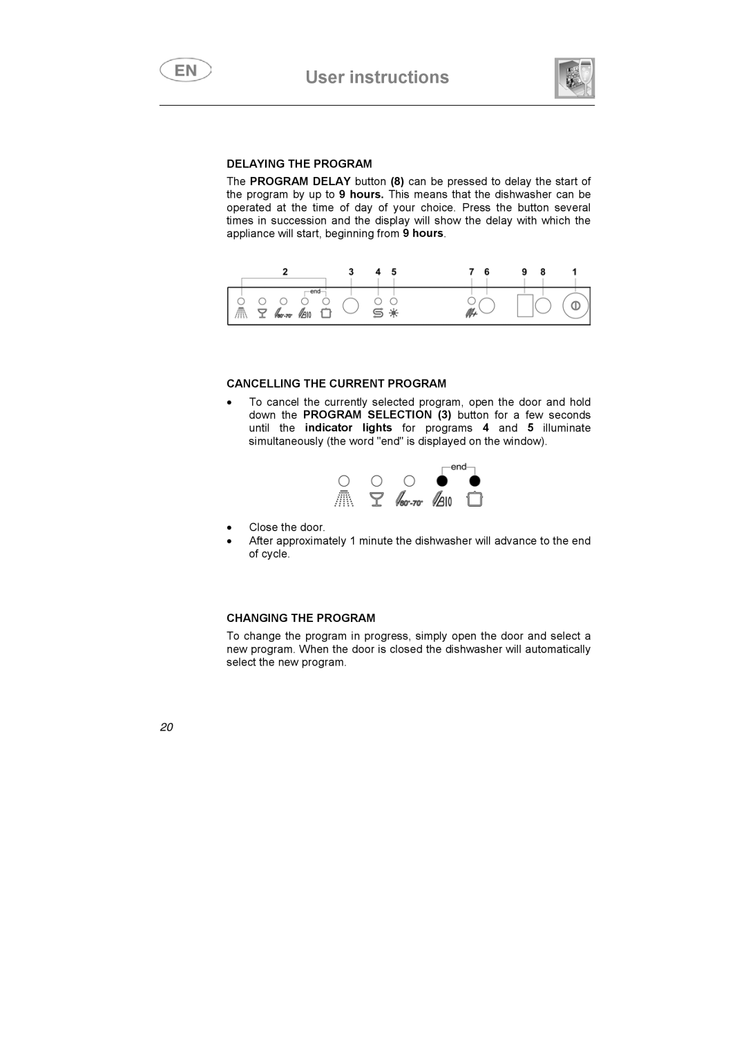 Smeg ST1108S instruction manual Delaying the Program, Cancelling the Current Program, Changing the Program 