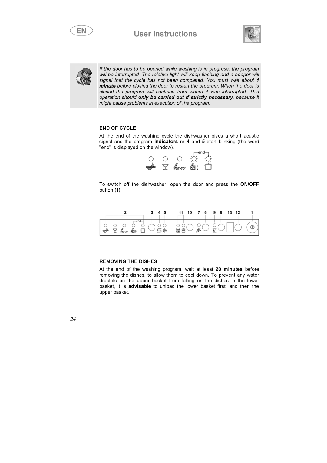 Smeg ST1124S-1 instruction manual END of Cycle, Removing the Dishes 