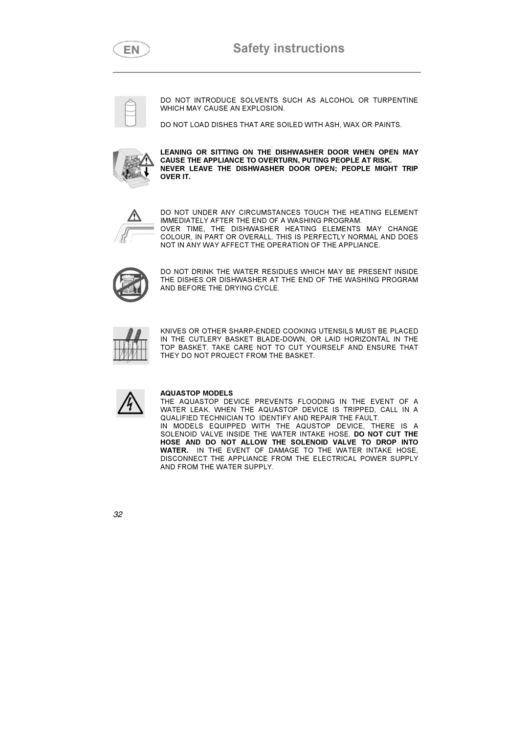 Smeg ST1124S-1 instruction manual Aquastop Models 