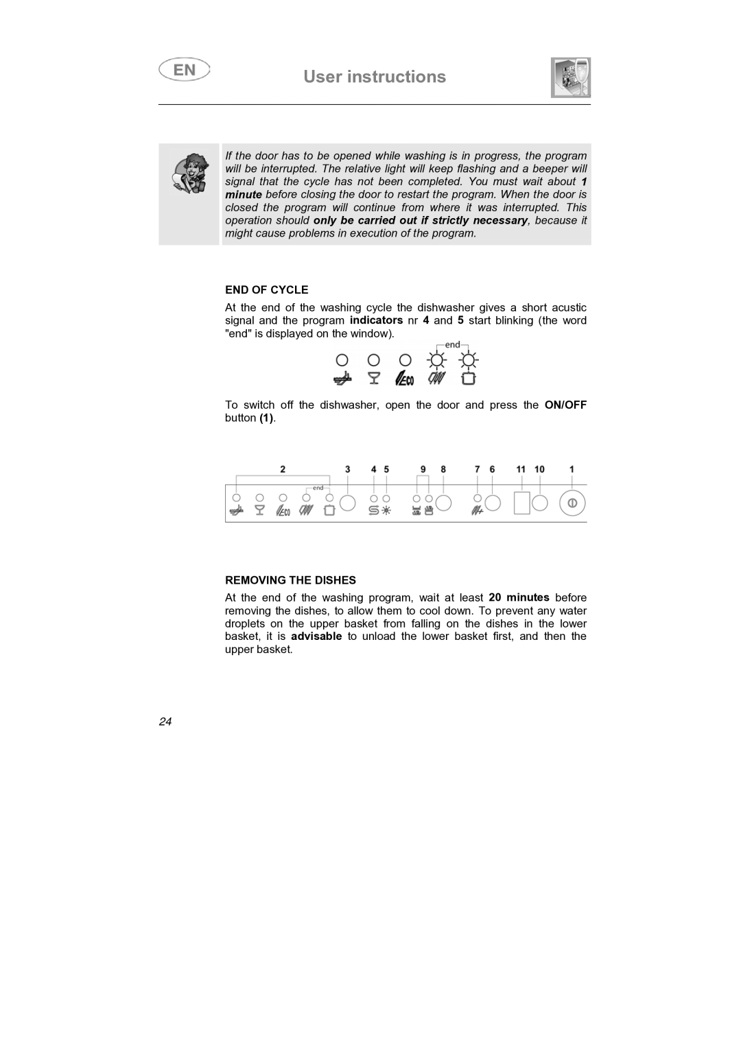 Smeg ST1144S instruction manual END of Cycle, Removing the Dishes 