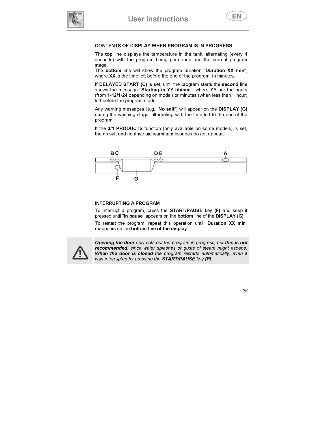 Smeg ST1146SE manual Contents of Display When Program is in Progress, Interrupting a Program 