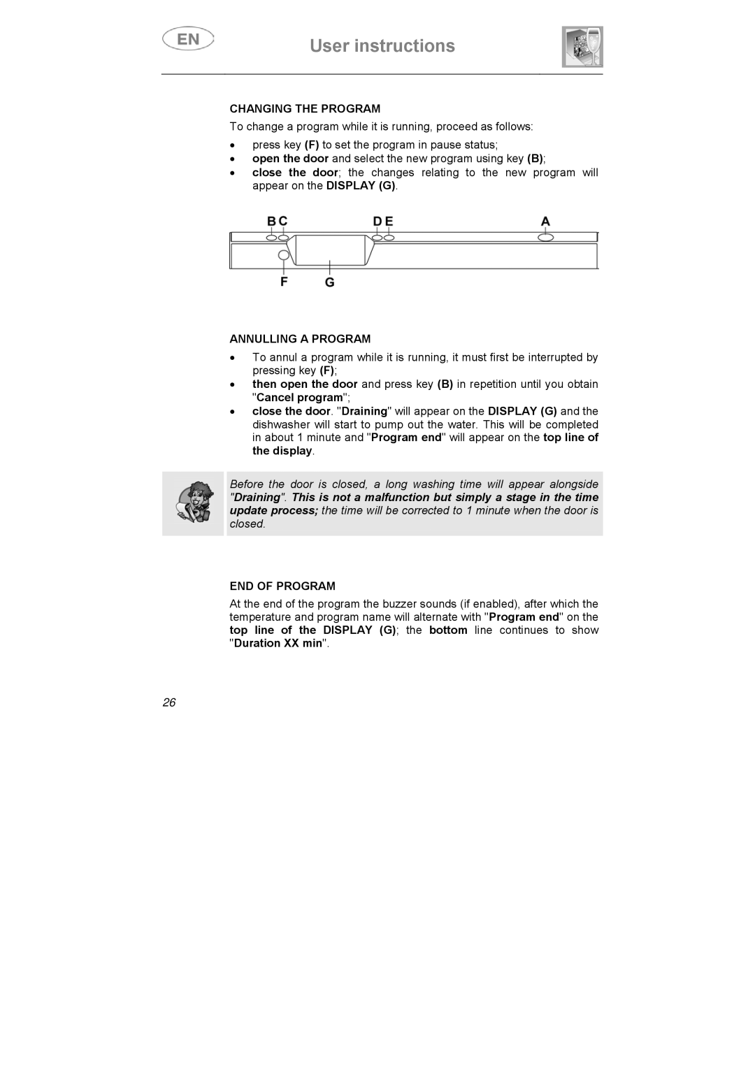 Smeg ST1146SE manual Changing the Program, Annulling a Program, END of Program 