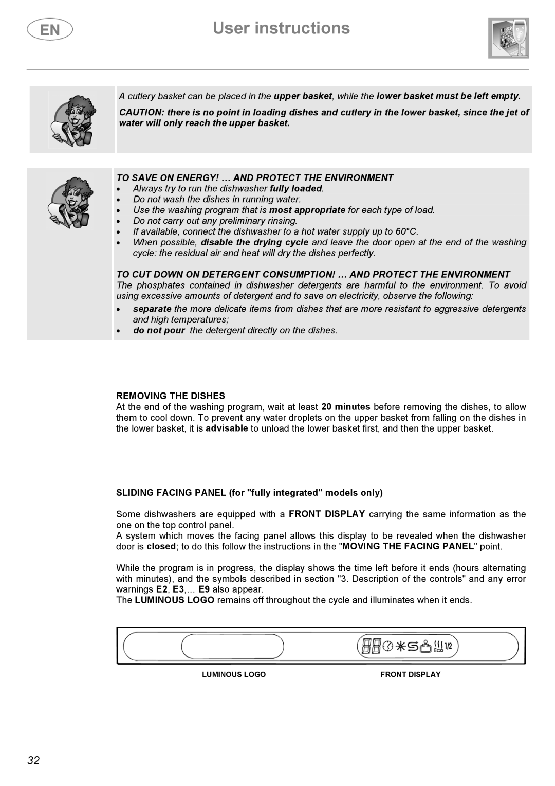 Smeg ST144 instruction manual Removing the Dishes, Sliding Facing Panel for fully integrated models only 