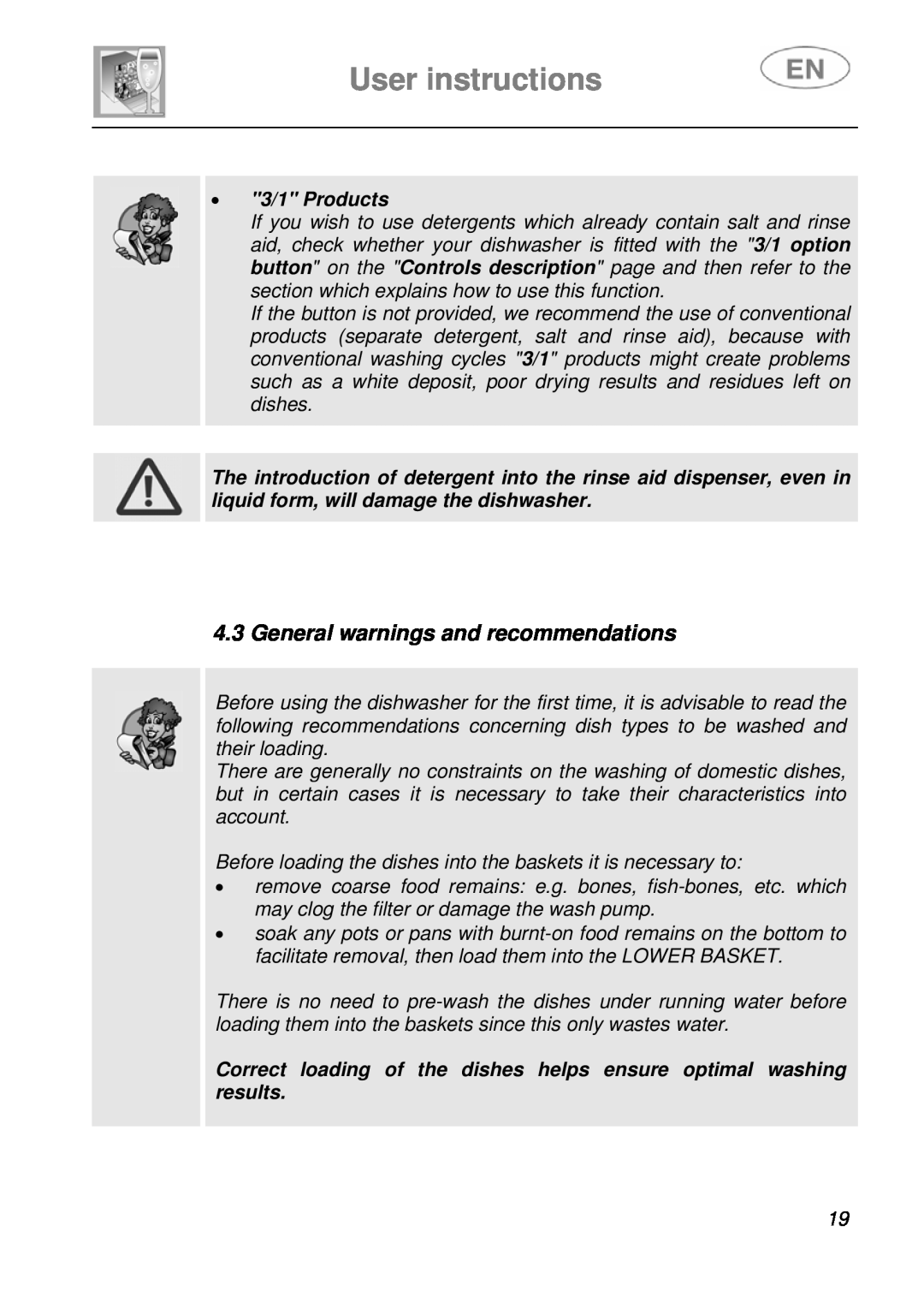 Smeg ST4108 manual General warnings and recommendations, User instructions, 3/1 Products 