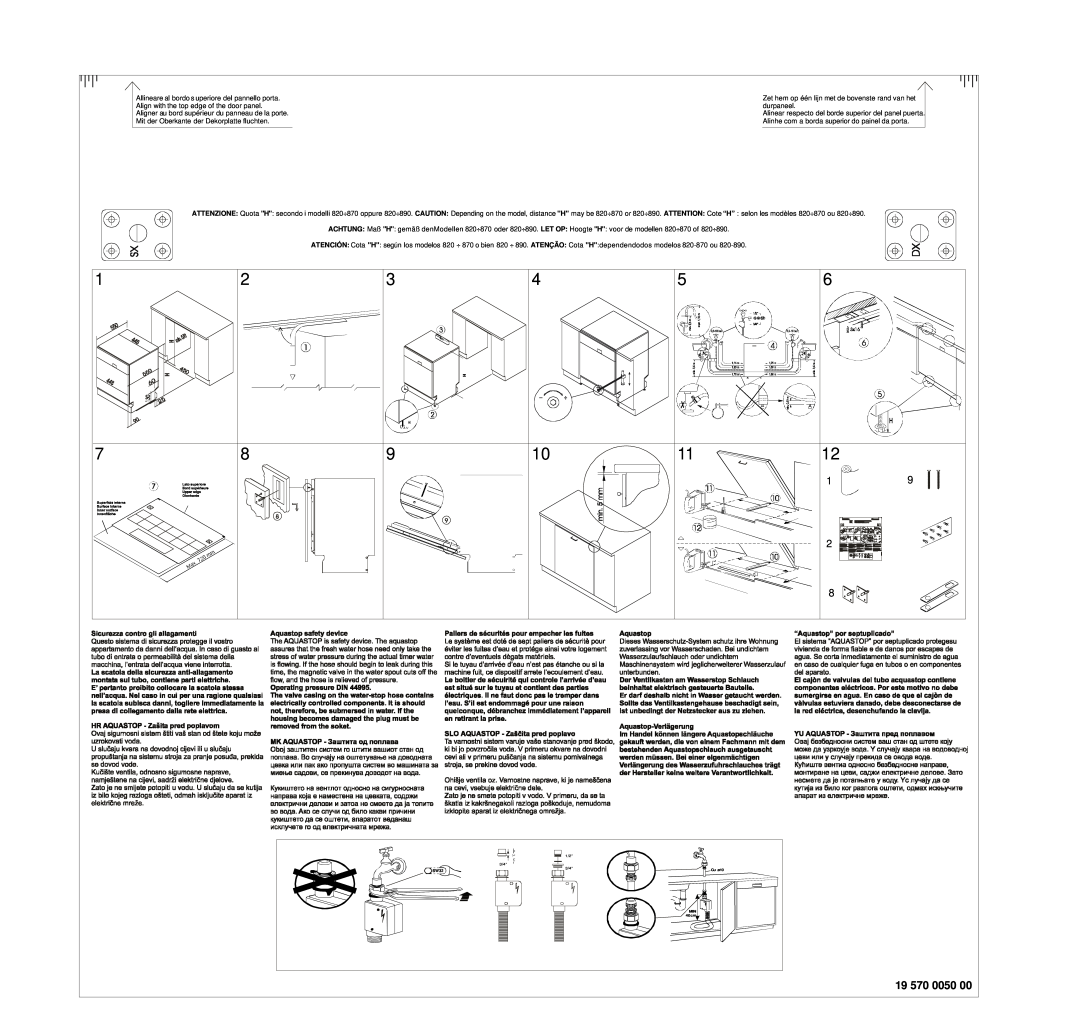 Smeg ST4108 manual Hoogte H voor de modellen 820÷870 of 820÷890 