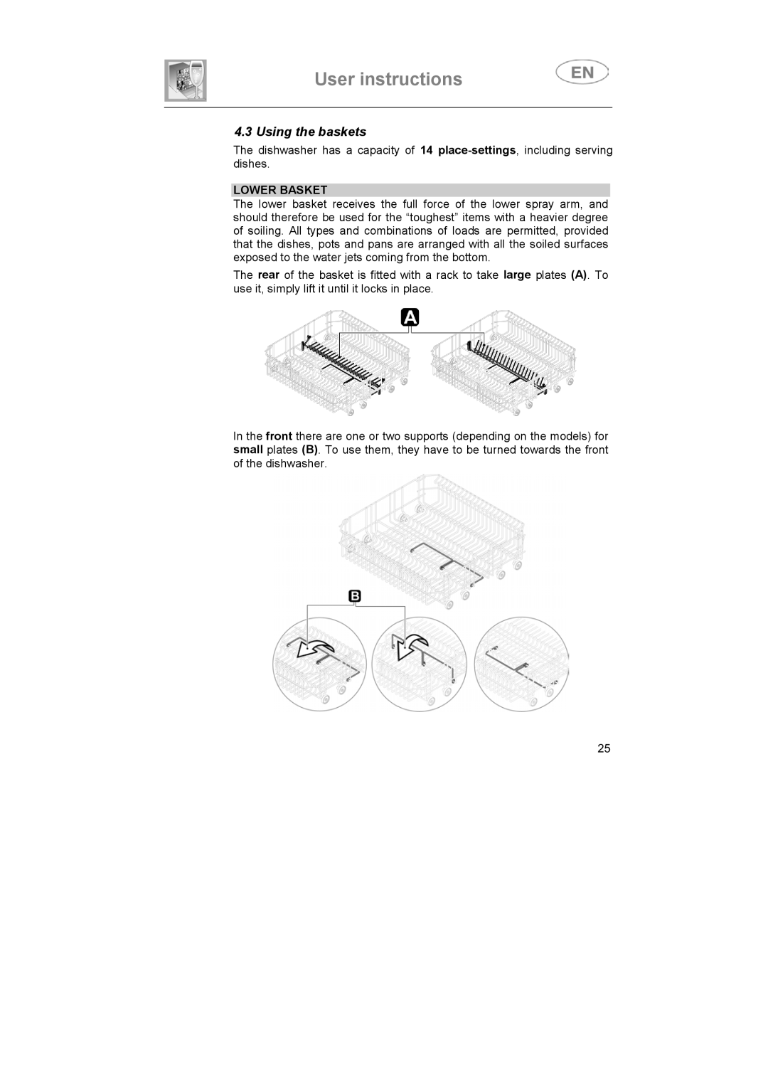 Smeg ST693-1 instruction manual Using the baskets, Lower Basket 