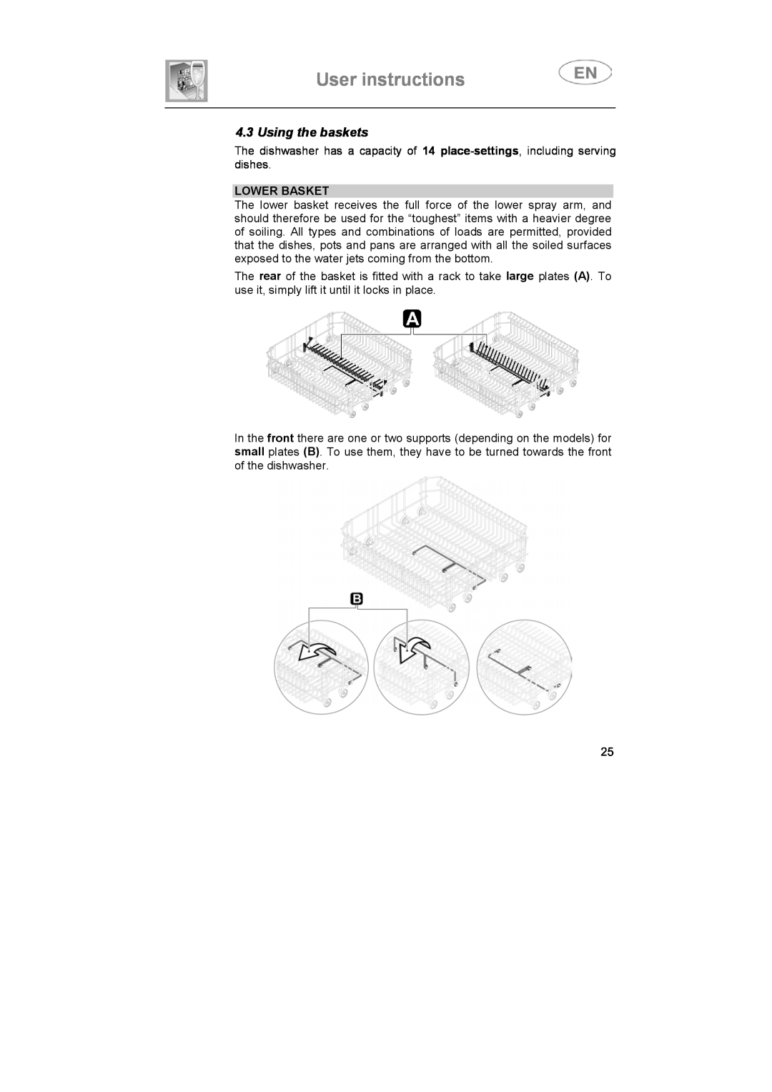 Smeg ST693-1 instruction manual User instructions, Using the baskets, Lower Basket 