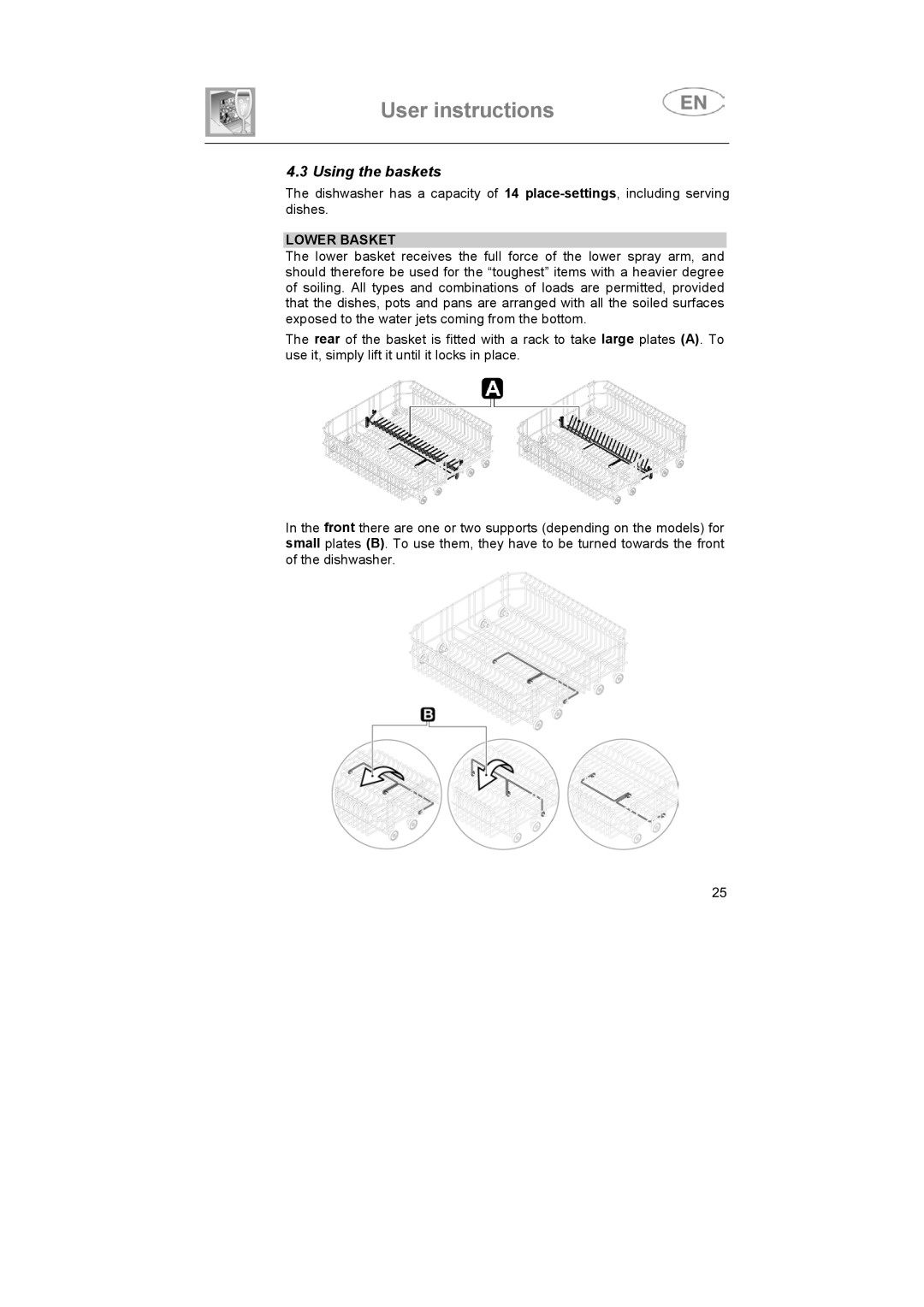 Smeg ST93P manual Using the baskets, Lower Basket 