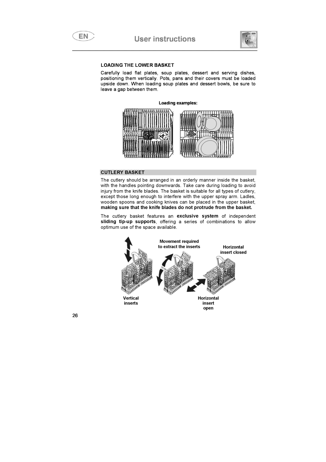 Smeg ST93P manual User instructions, Loading The Lower Basket, Cutlery Basket, insert closed 