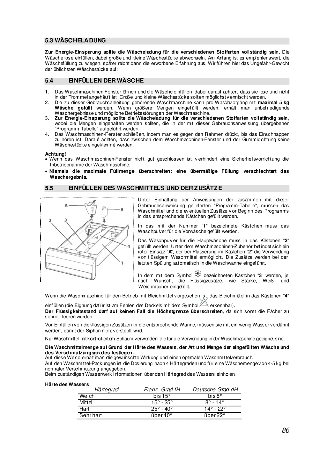 Smeg STA161S manual Wäscheladung, Einfüllen DER Wäsche, Einfüllen DES Waschmittels UND DER Zusätze 