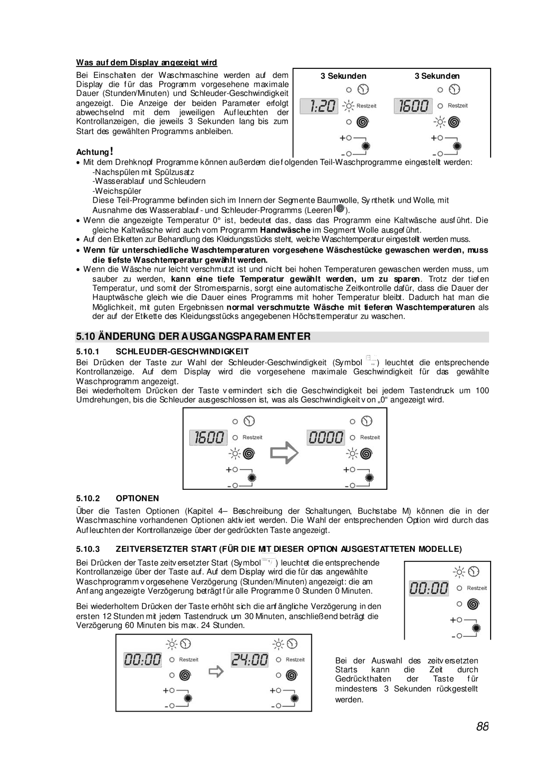 Smeg STA161S manual 10 Änderung DER Ausgangsparam Enter, Was auf dem Display angezeigt wird, Sekunden 