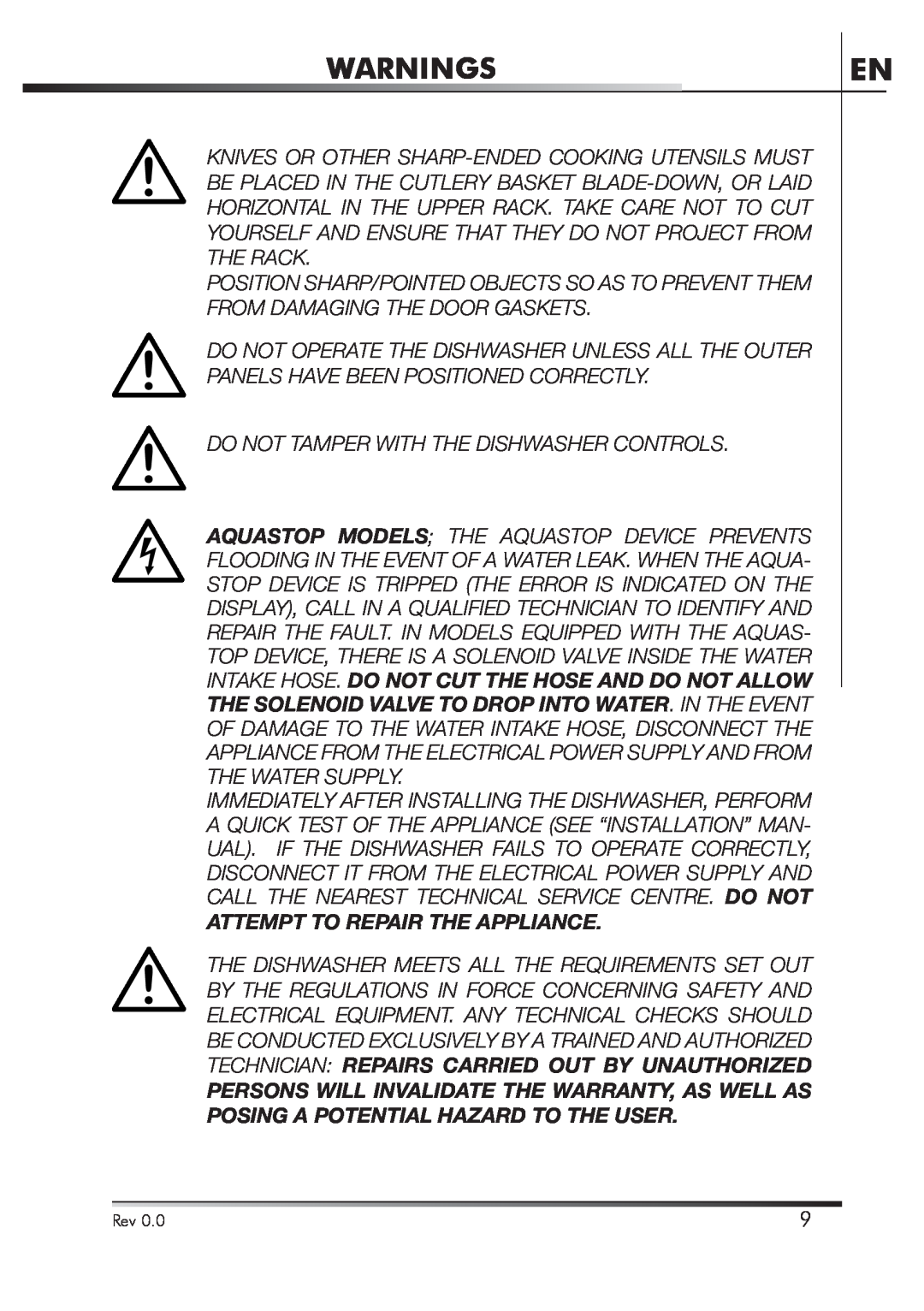 Smeg STA4645 instruction manual Warnings, Attempt To Repair The Appliance 