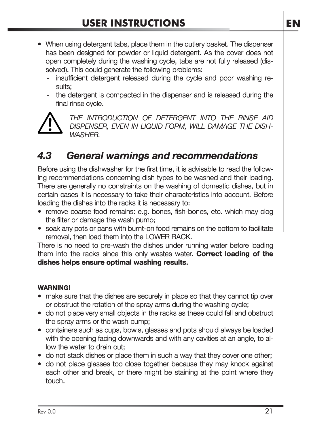 Smeg STA4645 instruction manual General warnings and recommendations, User Instructions 