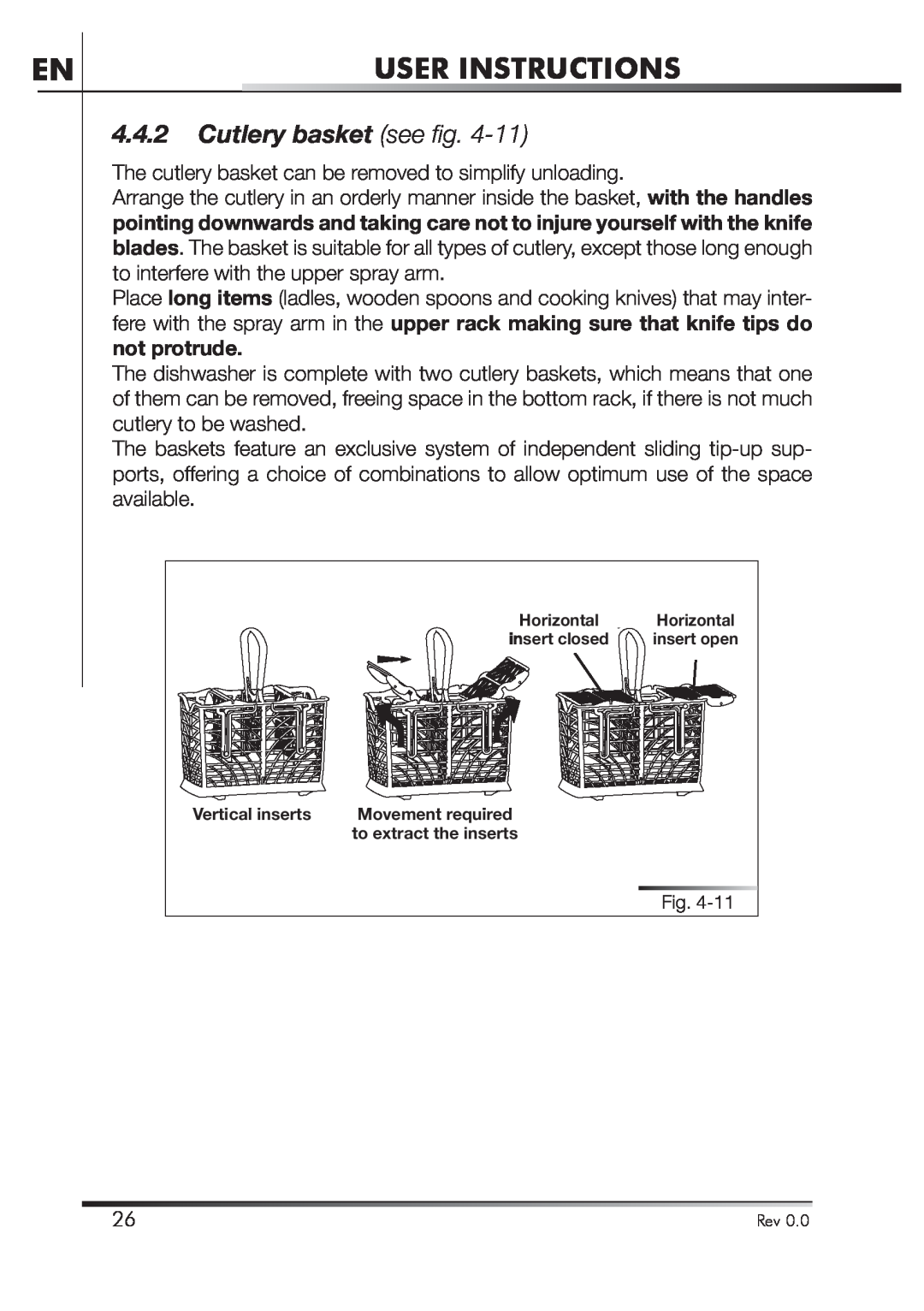 Smeg STA4645 instruction manual Cutlery basket see ﬁ g, User Instructions 