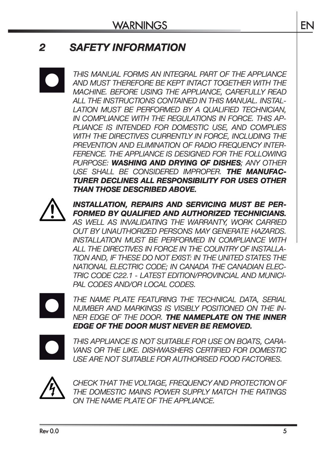 Smeg STA4645 instruction manual Warnings, Safety Information 