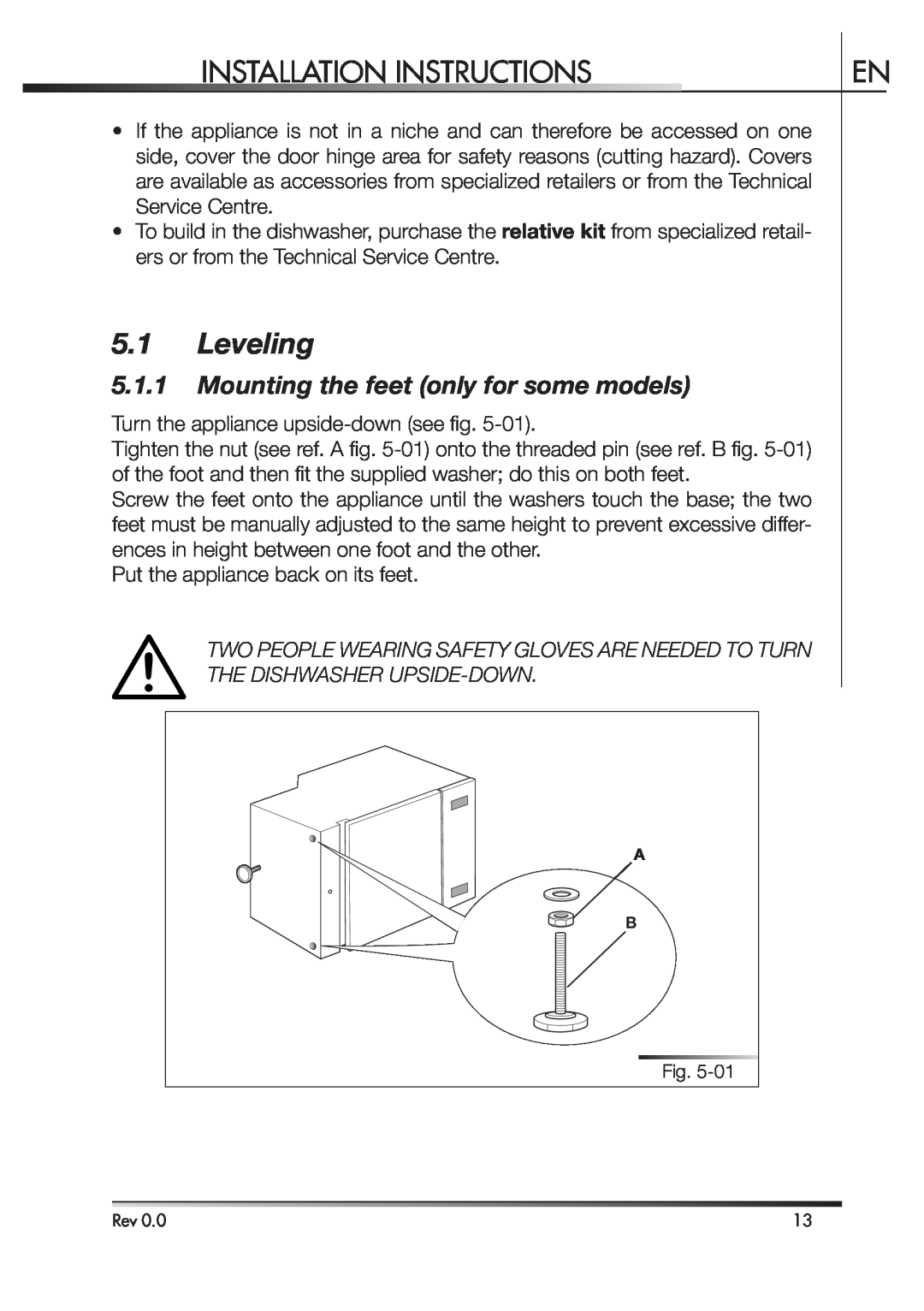 Smeg STA4645 instruction manual Leveling, Mounting the feet only for some models, Installation Instructions 